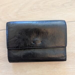 Oroton Black Leather Tri Fold Wallet